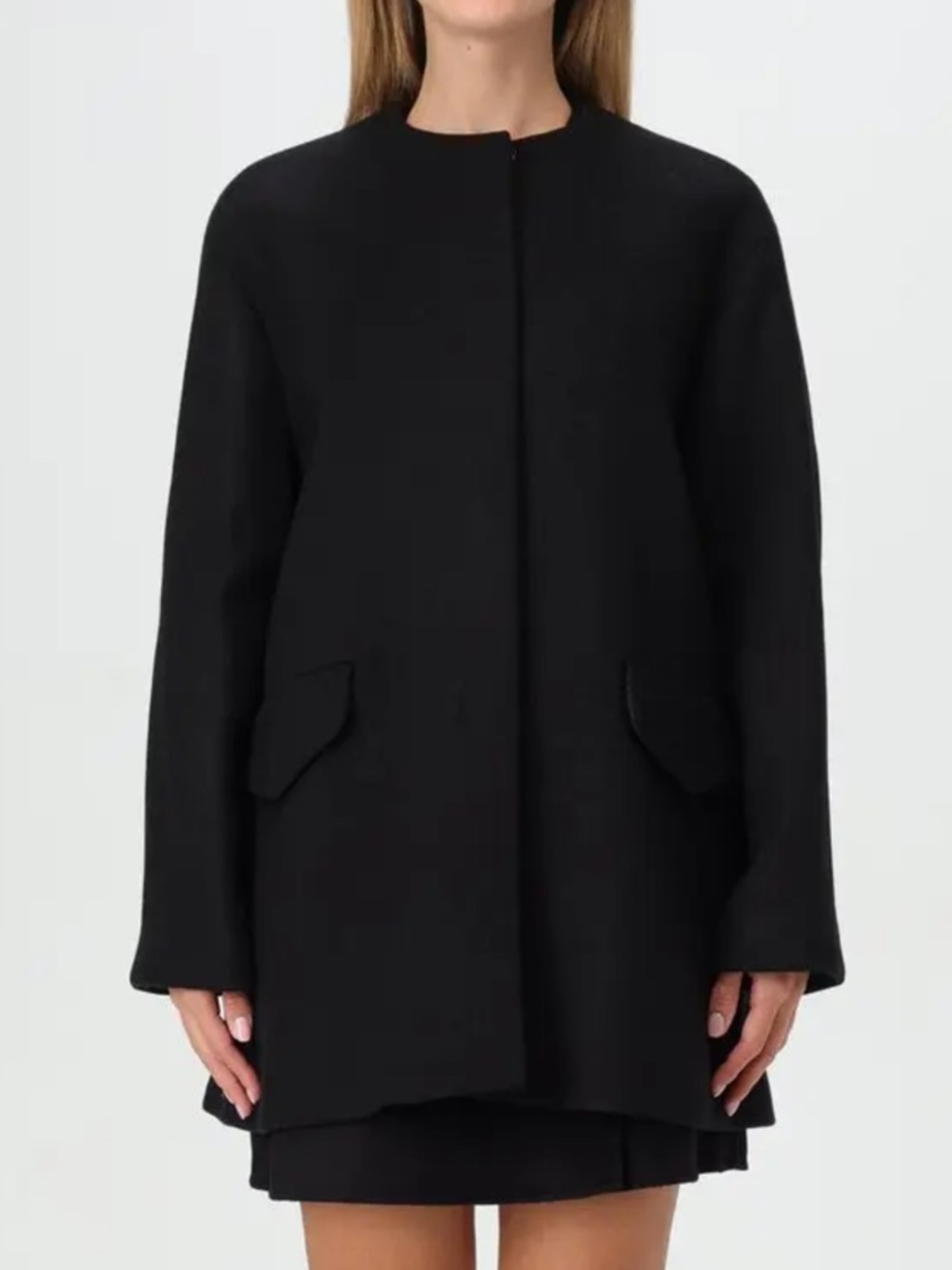 $895 Theory Cape Coat Black Wool Blend XL Oversized Collarless Jacket NWT